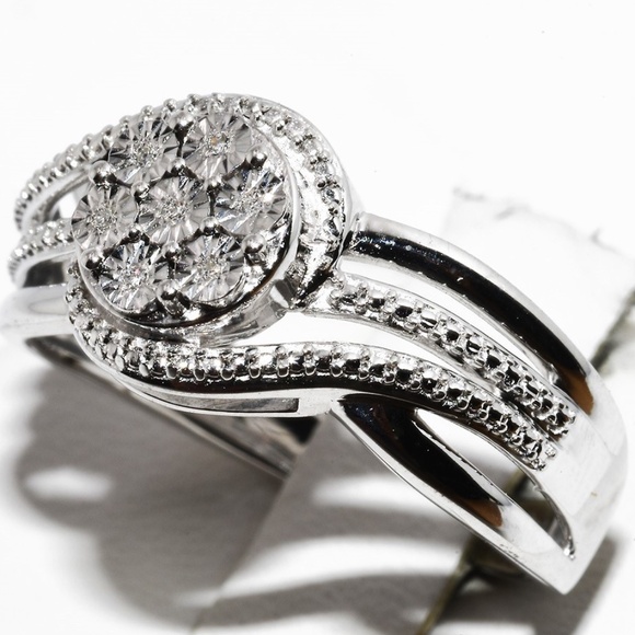 $395 .925 Sterling Silver .03CT Natural White Diamond Cocktail Cluster Ring - Picture 5 of 7